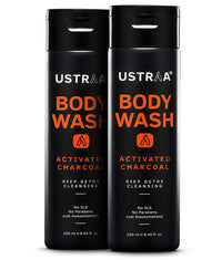 Ustraa Body Wash- Activated Charcoal 250 ml set of 2 - Deep Skin Detox with Activated Charcoal, Moisturization of Aloe Vera, Cleansing & Intense Foaming without Sulphates