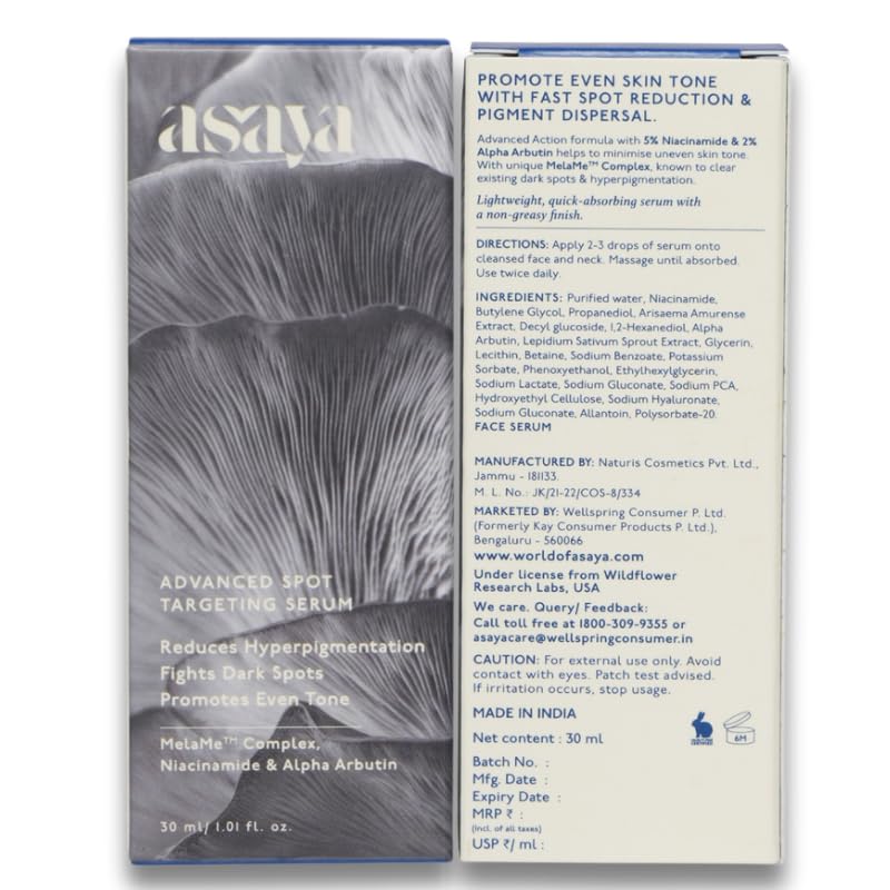 Asaya Advanced Pigmentation Serum | Reduces Dark Spots, Acne Marks & Hyperpigmentation | MelaMe™ Complex, Niacinamide & Alpha Arbutin | Evens Skin Tone & Brightens Dull Skin | Non-Irritating | Lightweight & Fast Absorbing | For Men & Women | Oily, Dry & S