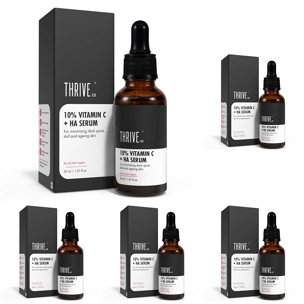 ThriveCo 10% Vitamin C Serum For Face With Hyaluronic Acid | Gives Instant Brightening Effect & Glowing Skin | For Men & Women | All Skin Types | Non-Sticky, Vegan, Fragrance & Cruelty-Free | 30ml