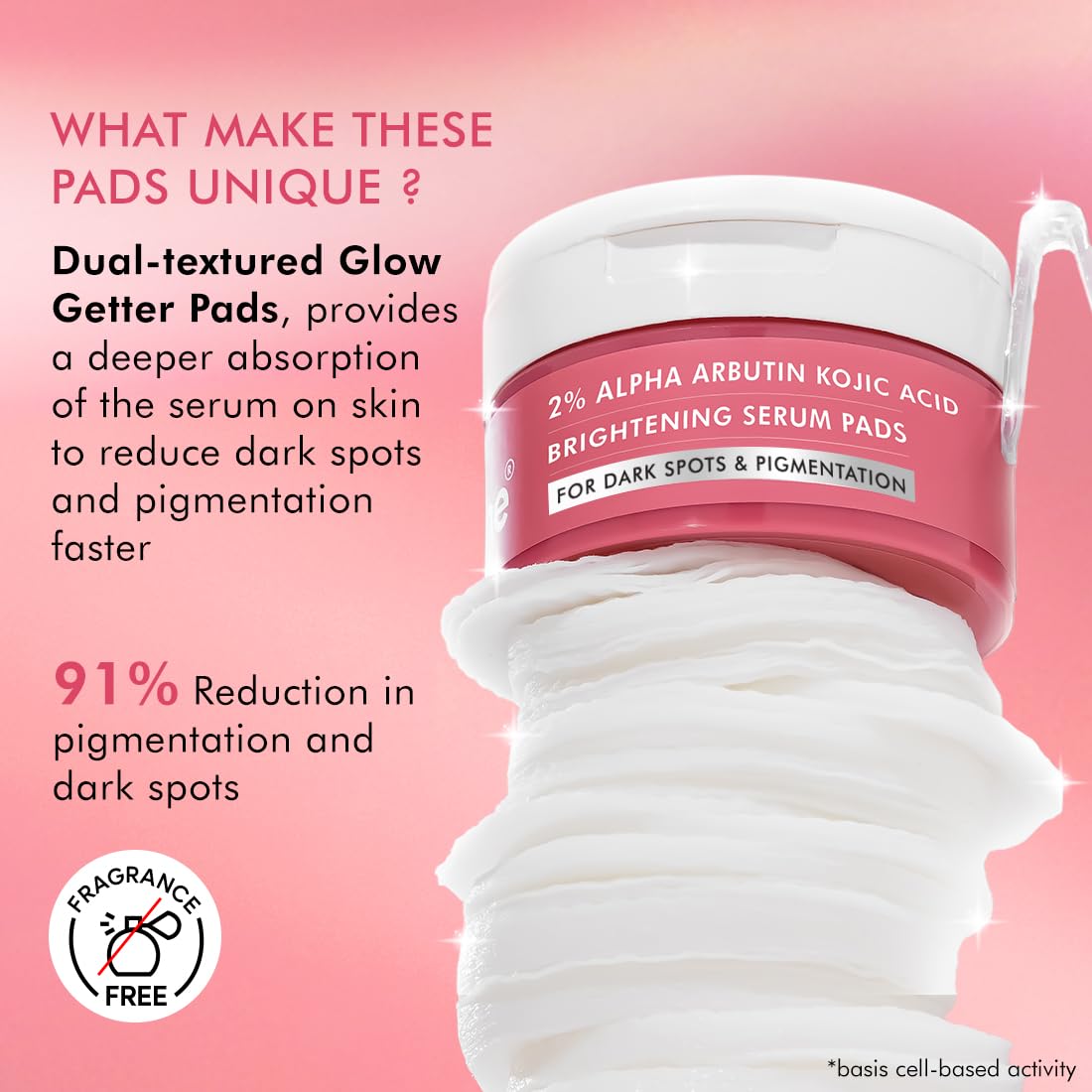 mCaffeine CLEAR GLOW 2% Alpha Arbutin Kojic Acid Brightening Serum Pads with 3% Niacinamide For Dark Spots & Pigmentation | Toner Pads for Even Skin Tone|For Men & Women | Fragrance-Free - 40N