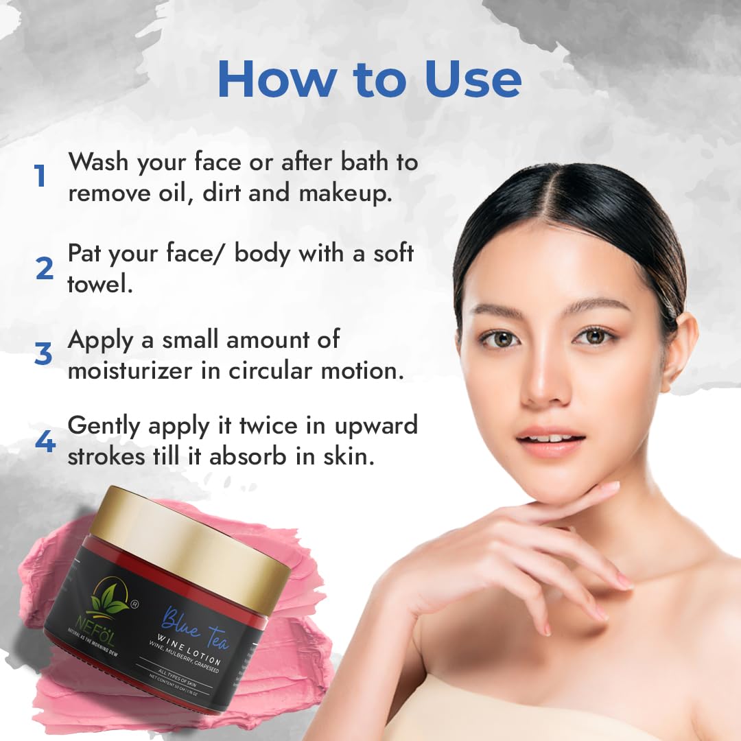 Nefol Wine Lotion with Blue Tea, Mulberry & Grapeseed - Anti-Aging, Brightens Complexion – 50gm