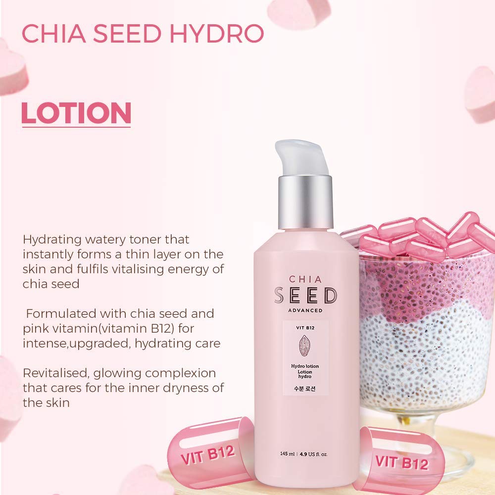 The Face Shop Chia Seed Hydro Cream with Vitamin B12 & Chia Seeds | 24HR Intense Hydration Face Cream | For Intense Moisturization & Skin Barrier Protection | Korean Skin Care, 145ml