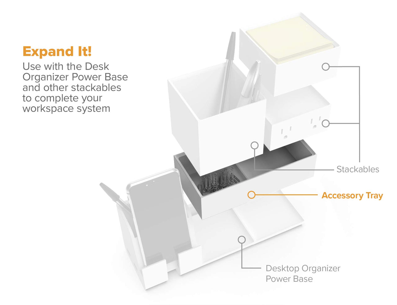 Bostitch Office Konnect Desk Organizer Accessory Tray, Wide, Stacks for Desktop Storage, White