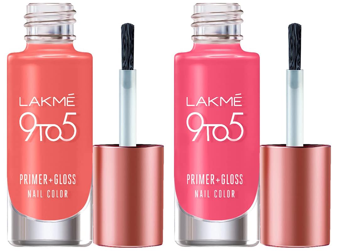Lakmé 9 To 5 Primer + Glossy Finish Nail Colour & Lakmé 9 To 5 Primer + Gloss Nail Colour, 12 Ml