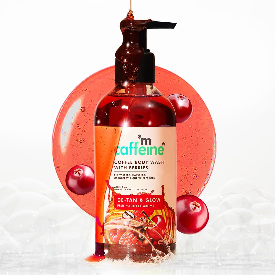 mCaffeine Coffee Body Wash With Berries | Tan Removal & Deep Cleansing | Vitamin C Rich Berries for Glowing Skin | Nourishes & Softens Skin | Fruity Fragrance Shower Gel for Men & Women - 300ML