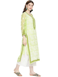 Ada Women's  Hand Embroidered Faux Georgette Lucknowi Chikankari Kurti with Slip