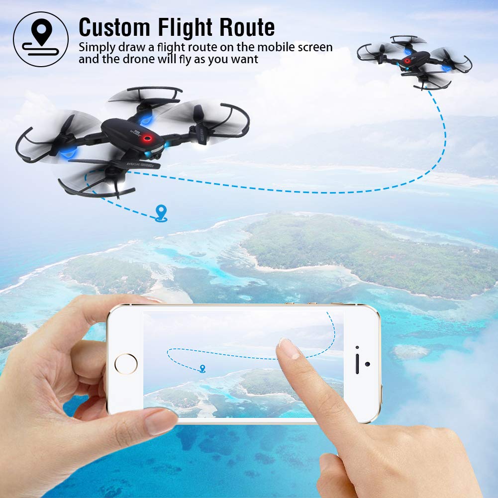 Foldable Drone with 720P Camera for Adults - R10 WiFi FPV RC Quadcopter with Altitude Hold - Gesture Photography - APP Control - Includes 2 Batteries