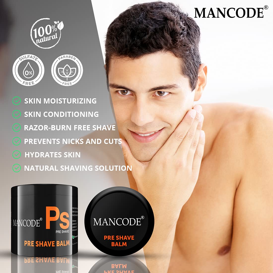 Mancode Pre-Shave Balm for Men | 100gm | Balm Softens your Beard | Provides Razor Glide for a Smooth Zesty Shave | Apply to Prevent Shaving Irritation and Razor Burns | Cut & Irritation Free Shave.