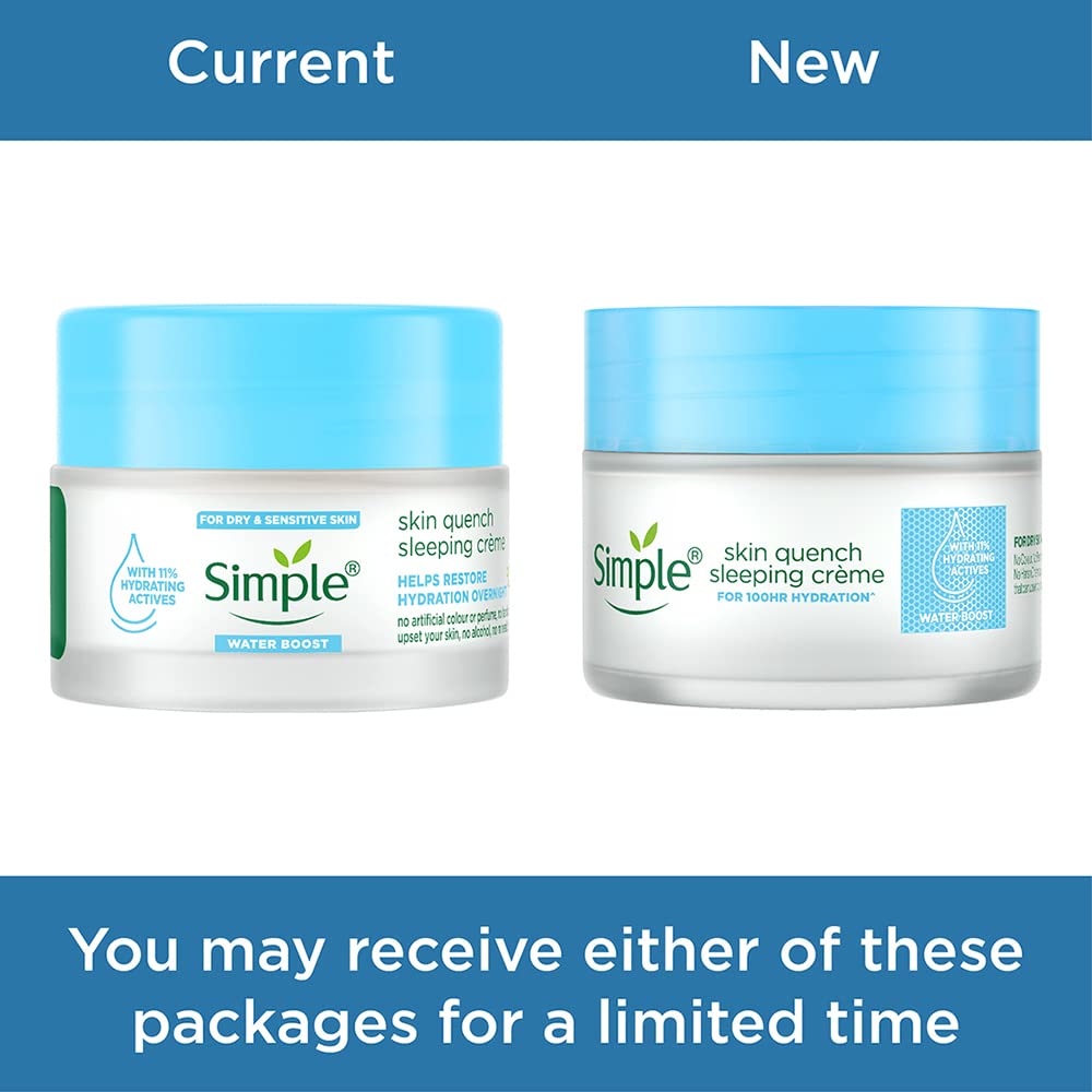 Simple Water Boost Skin Quench Sleeping Creme| 100HR Hydration |For Dry Skin Type| No Alcohol| No Perfume| No Harsh Chemicals| 40 g
