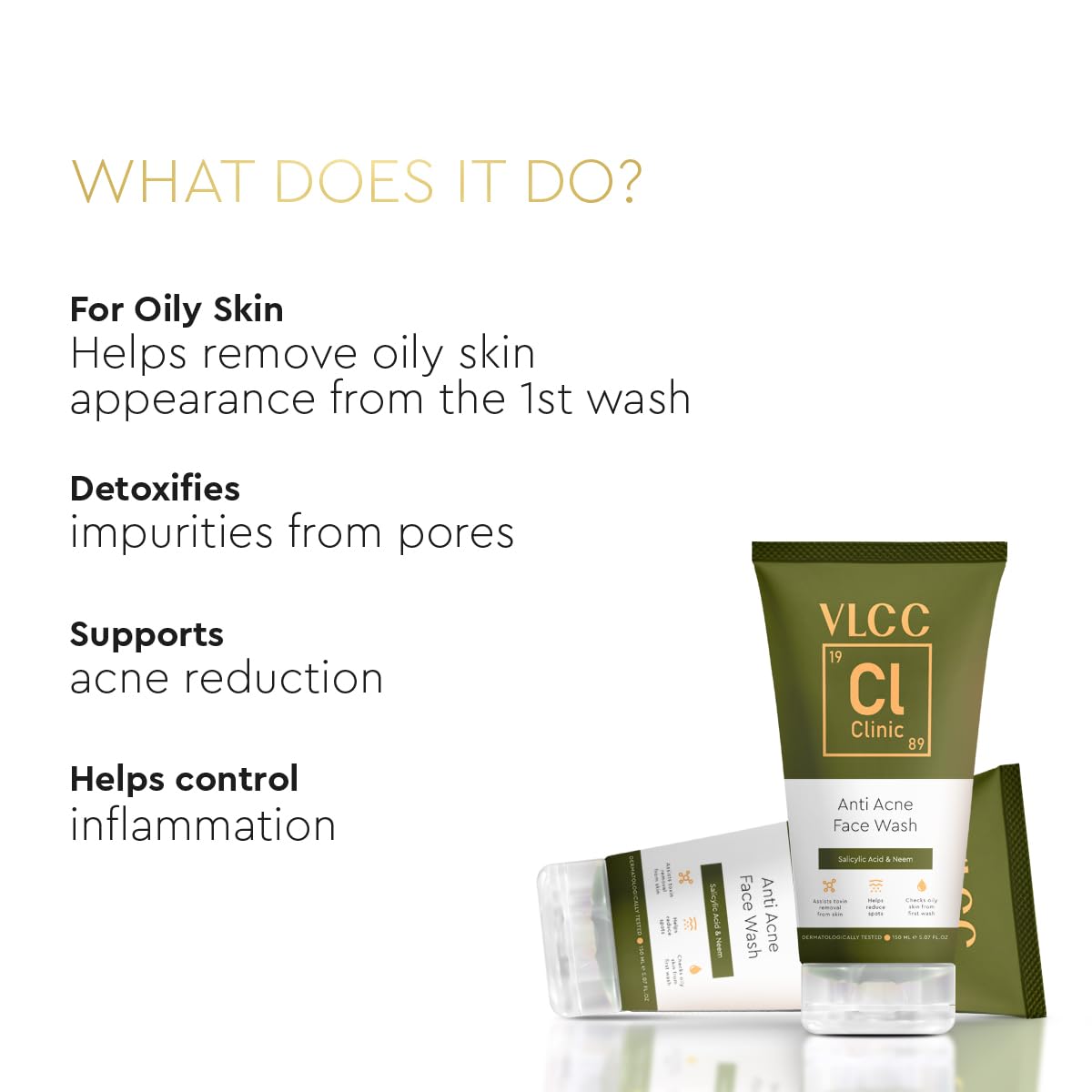 VLCC Clinic Anti Acne Face Wash - 150ml | Salicylic Acid & Neem For Acne Prone Skin | Acne control, Oil-Prone Skin | Fades Acne, Spots & Brightens Skin | Smooth & Soft Skin | Paraben Free