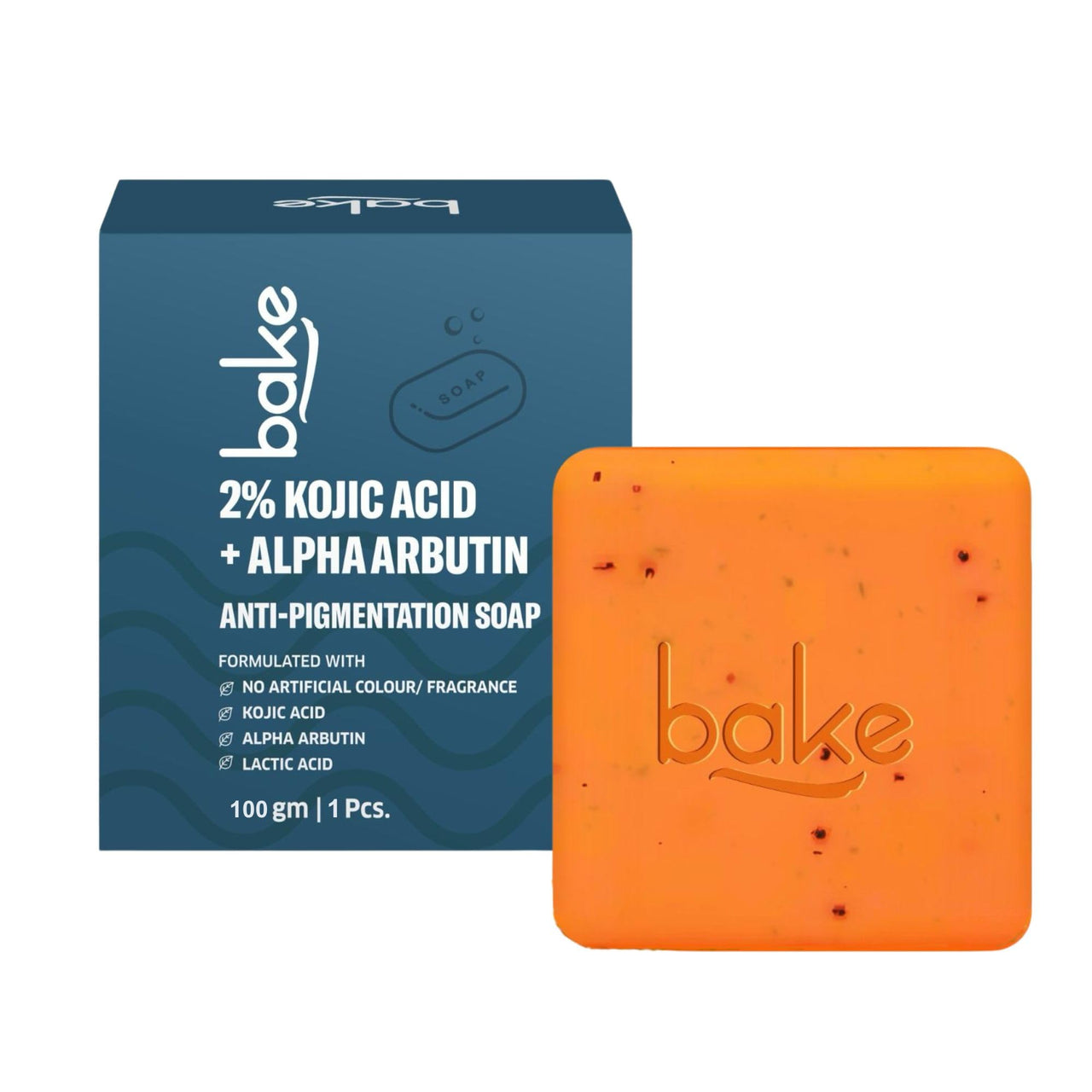 BAKE 2% Kojic Acid Scrub Treatment Soap (1 Pcs) with Alpha Arbutin, Lactic Acid & Niacinamide | For Pigmentation, Dark Spots, Tan Removal, Brightens Underarms | Soap for Women & Men | 100g x 1