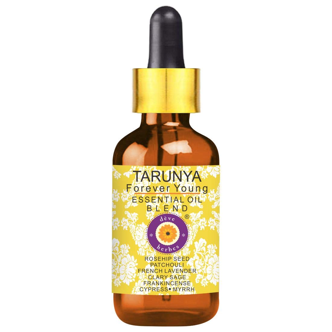 Deve Herbes Tarunya - Forever Young - Anti Ageing Blend of Patchouli, Cypress, Clary Sage, Myrrh, Frankincense, French Lavender Essential Oils in Chilean Rosehip Oil 15ml (0.50 oz)