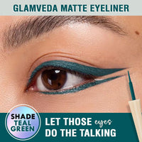 Glamveda Super Matte Liquid Eyeliner – Teal Green, Smudge-Proof, Waterproof, Quick Drying | 24-Hour Long Stay | Smooth Application | Bold, Clean, Smudge-Free Look