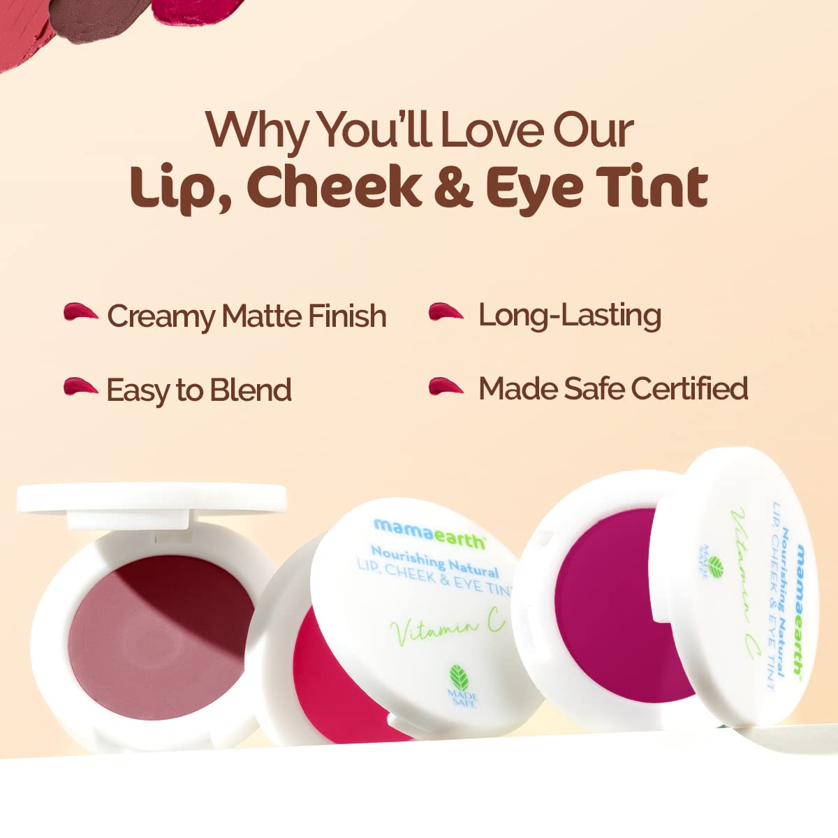 Mamaearth Nourishing Natural Lip Cheek & Eye Tint with Vitamin C & Cocoa - 02 Coco Nude- 4 g
