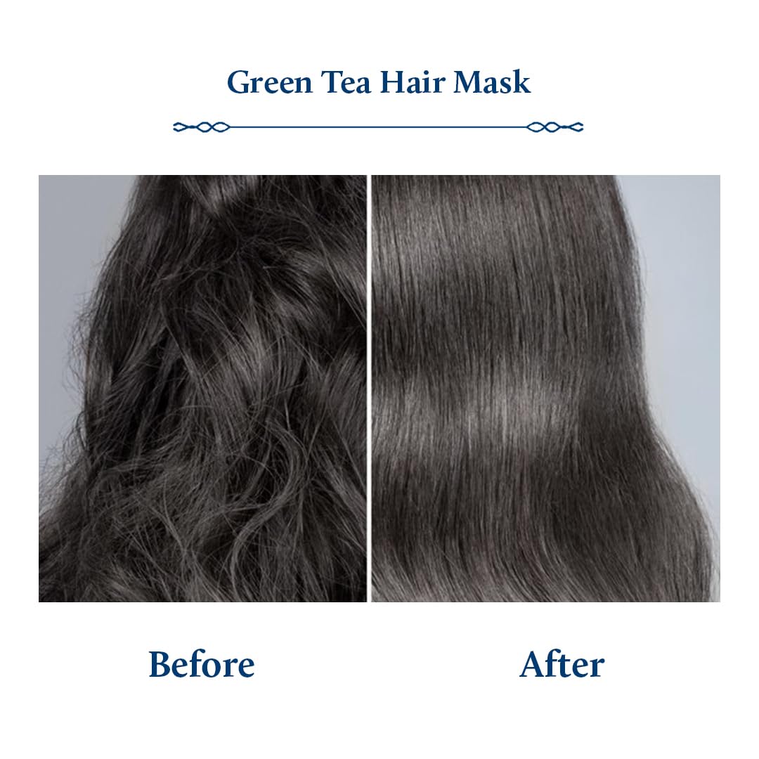 Blue Nectar Green Tea Hair Mask for Dry & Frizzy Hair | Plant Based Biotin Deep Conditioning Hair Mask for Damaged & Curly Hair, All Hair types (13 Herbs, 200 g)