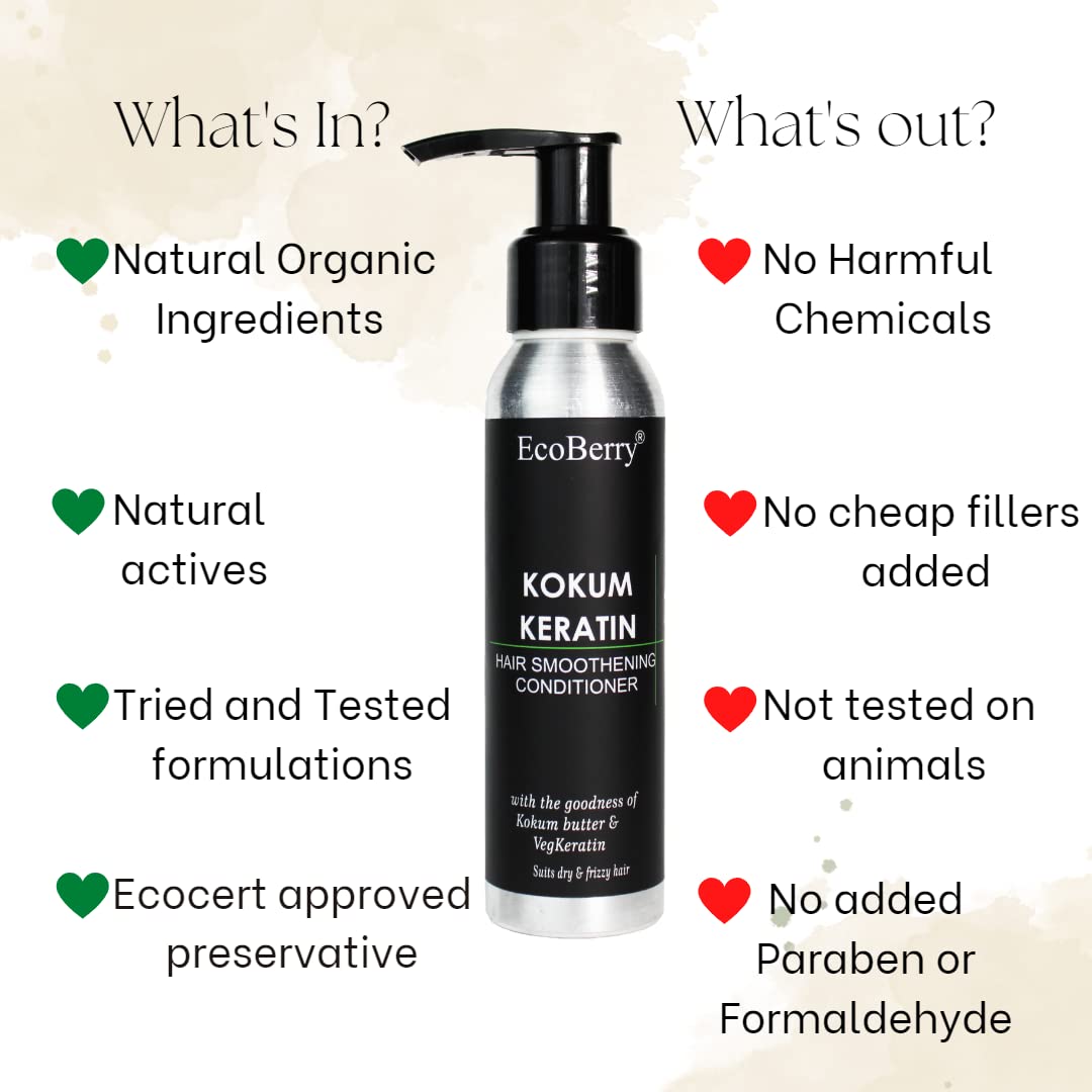 EcoBerry Kokum Keratin Hair Conditioner For Hair Conditioning Men & Women | Intense Hydration | 100% Pure, Natural & Handmade, Chemical Free Silicone Free Paraben Free | Vegan 100ml