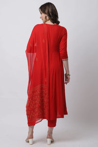 Women's  Rayon Slub Embroidered Kurta Set With Dupatta