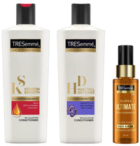 TRESemme Gloss Ultimate Ultra Shine Hair Serum 50ml with Macadamia Oil & Tresemme Keratin Smooth, Conditioner, 190ml, for Smoother, Shinier Hair, with Keratin & Tresemme Hair Fall Defence, Conditioner, 190ml, for Longer, Stronger Hair, with Keratin Protei