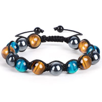 Tiger Eye Triple Protection Bracelet, Hematite Black Obsidian Tiger Eye Bracelet for Men Women Stone 10mm Bead Crystal Healing Bracelet, Anti-anxiety Bracelet A-Blue Tiger Eye