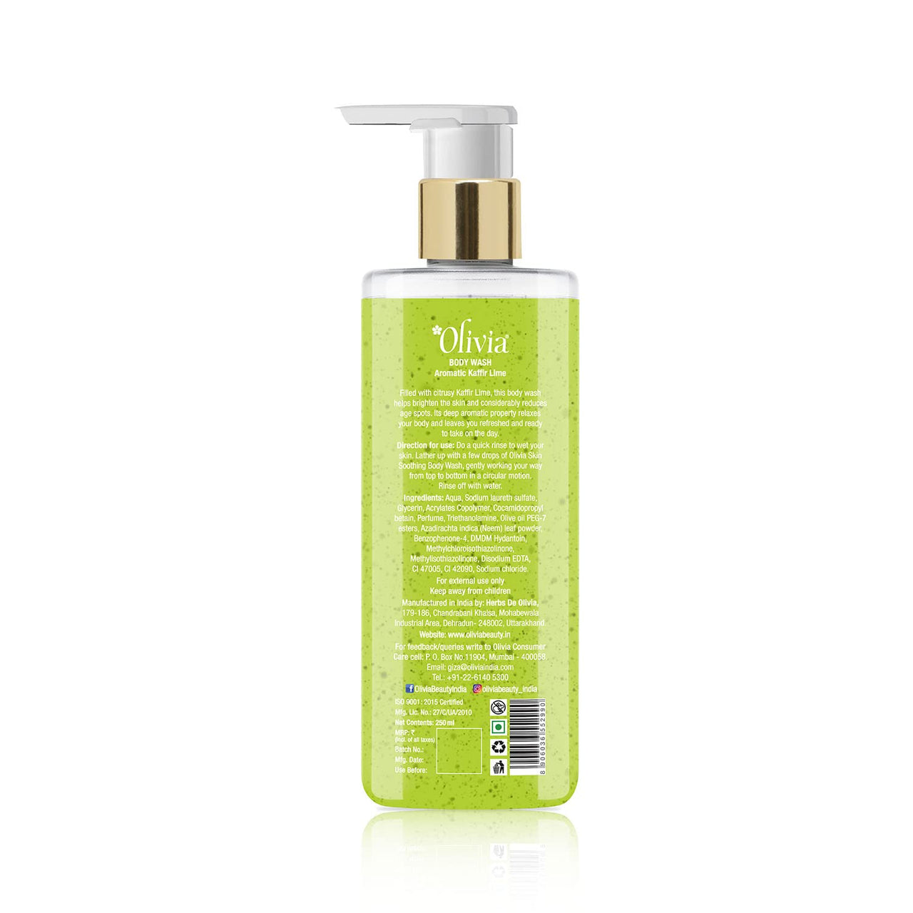 Olivia Body Wash, Skin Soothing Gel Wash With Aromatic Kaffir 250Ml - Free From Paraben, Silicone, Harmful Chemicals