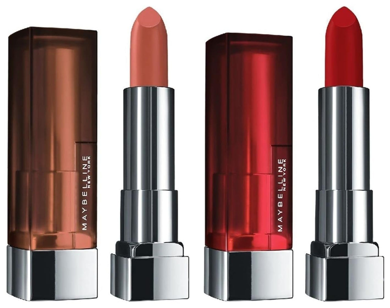 Maybelline New York Color Sensational Creamy Matte Lipstick, 634 Bold Crimson, 3.9g and Maybelline New York Color Sensational Creamy Matte Lipstick, 657 Nude Nuance, 3.9g