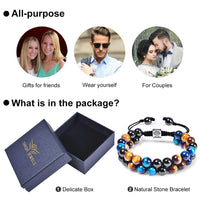 DHQH Triple Protection Bracelet 8/10MM Hematite Black Agate Tigers Eye Stone Bracelet Crystal Jewelry Healing Bead Bracelets for Men Bring Luck, Prosperity and Happiness F-8MM Triple Beads Double