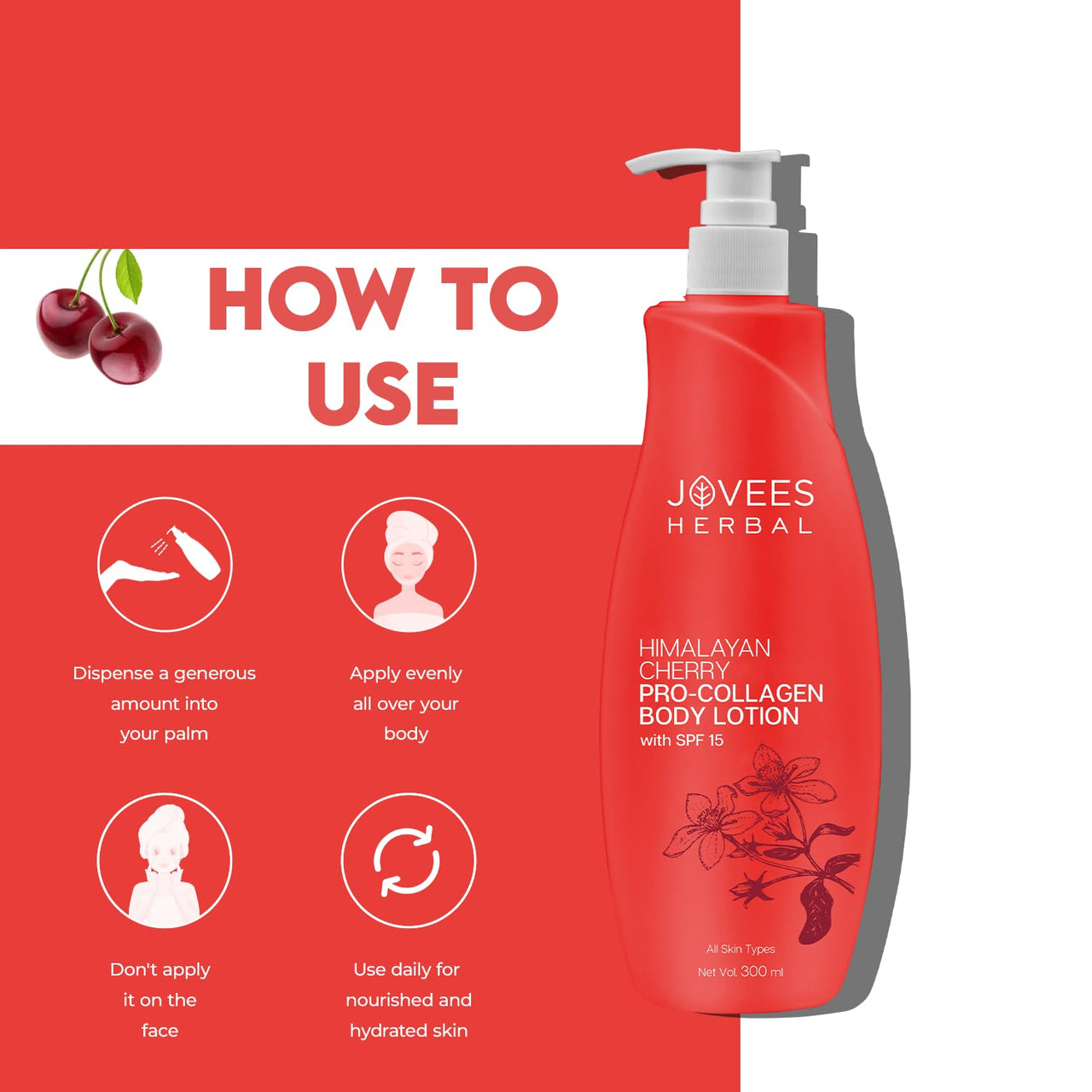 Jovees Herbal Himalyan Cherry Hand & Body Lotion, Hydrates/Moisturise Skin 300ml