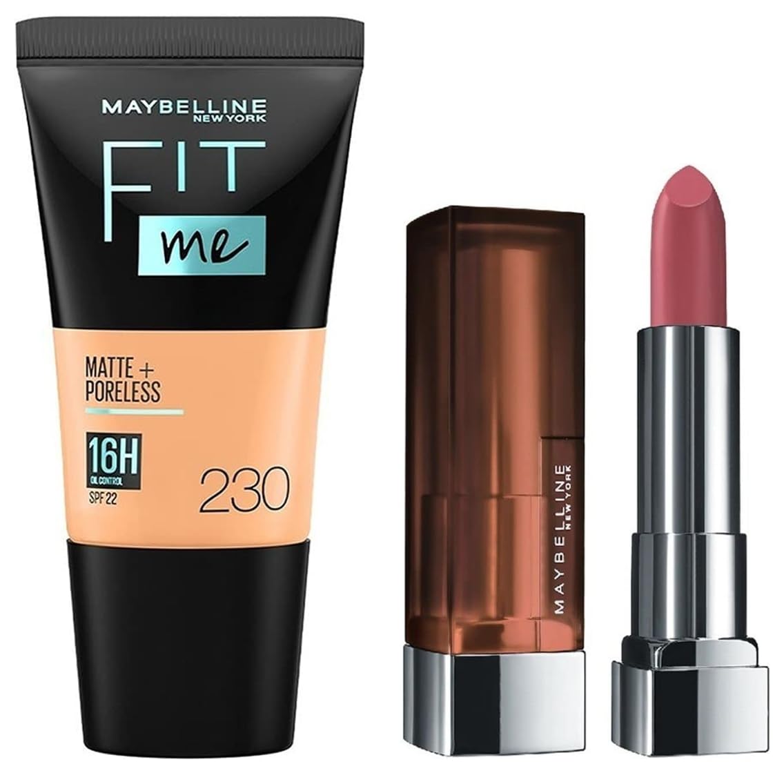 Maybelline New York Fit Me Matte+Poreless Liquid Full Coverage Foundation For Oily Skin Tube,230 Natural Buff,18Ml&Color Sensational Creamy Matte Lipstick,660 Touch Of Spice,3.9G,Pack Of 1