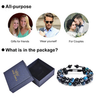 DHQH Triple Protection Bracelet 8/10MM Hematite Black Agate Tigers Eye Stone Bracelet Healing Crystal Natural Stone Bead Bracelets for Men Bring Prosperity Luck B-Blue Triple Bracelet 2