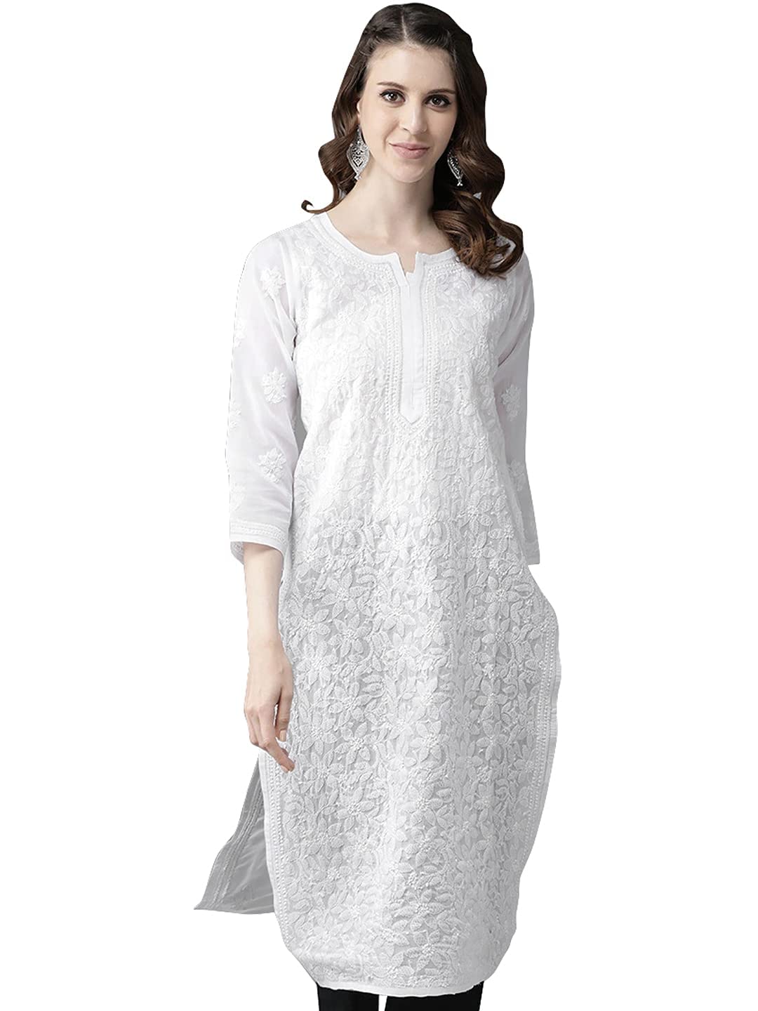 Ada Hand Embroidered Lucknowi Chikankari Cotton Kurta Kurti for Women A411165