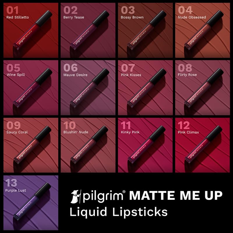 Pilgrim Liquid Matte Lipstick - Pink Climax | Lipstick for Women with Hyaluronic Acid & Spanish Squalane | Transferproof, Long Lasting & Non Drying with Hydrating Ingredients 3gms