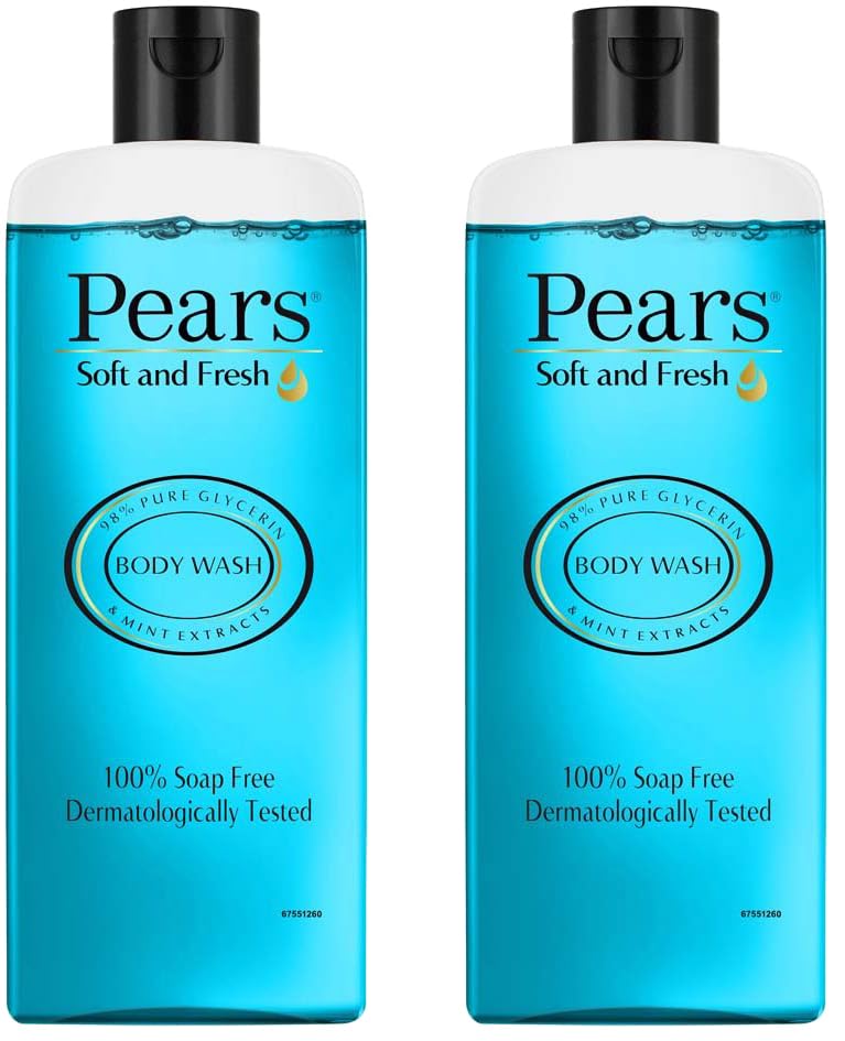 Pears Soft and Fresh Body Wash 250 ml, 98% Pure Glycerin, Liquid Shower Gel crafted with Mint Extracts for Refreshed Skin, No Paraben & 100% Soap Free (Pack of 2)