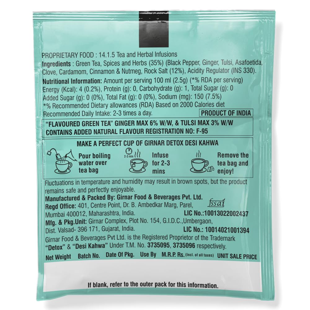 Girnar Detox Green Tea (Desi Kahwa) (100 Tea Bags)