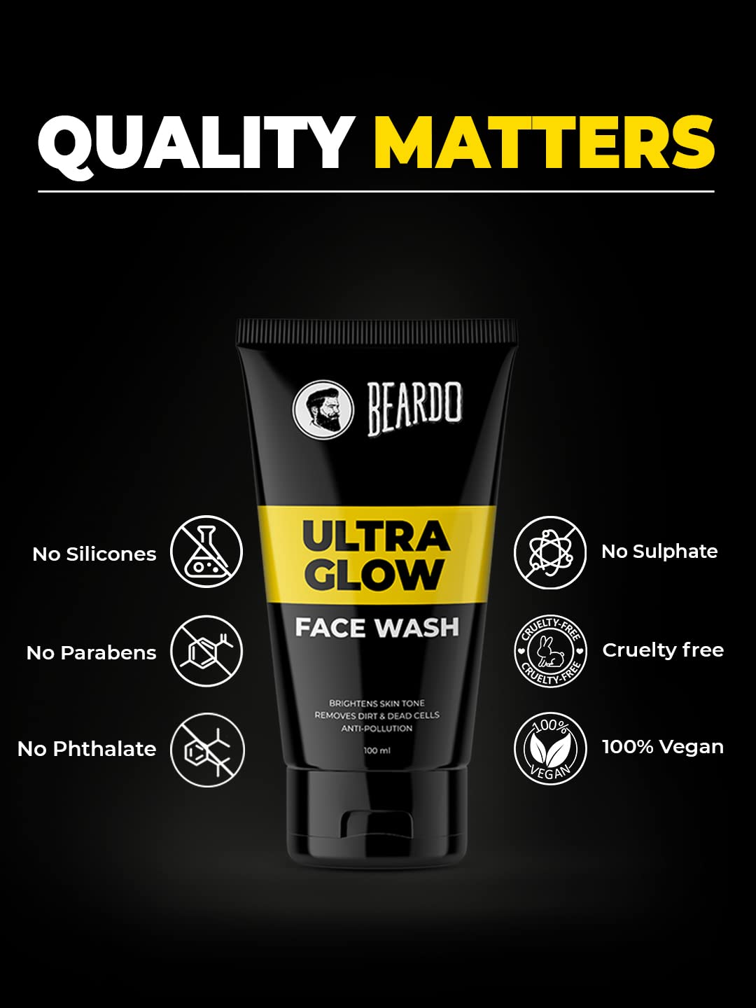 Beardo Ultraglow Face Wash for Men, (100ml x 2) | Aloe Vera Facewash that Enhances & Balances Skin Tone | Glowing & Radiant Cleanser for face with Menthol & White Lily