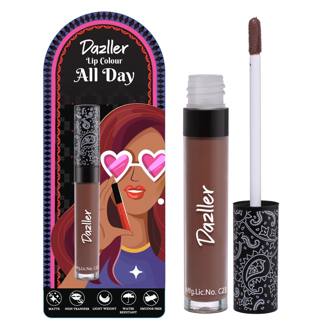 DAZLLER All Day Lipcolour|Moisturizing Matte Kokum Butter|Non-Transfer & Smudge-Proof|8Hr Stay|Liquid Lipstick For Women|DLC033 Alabaster|6G