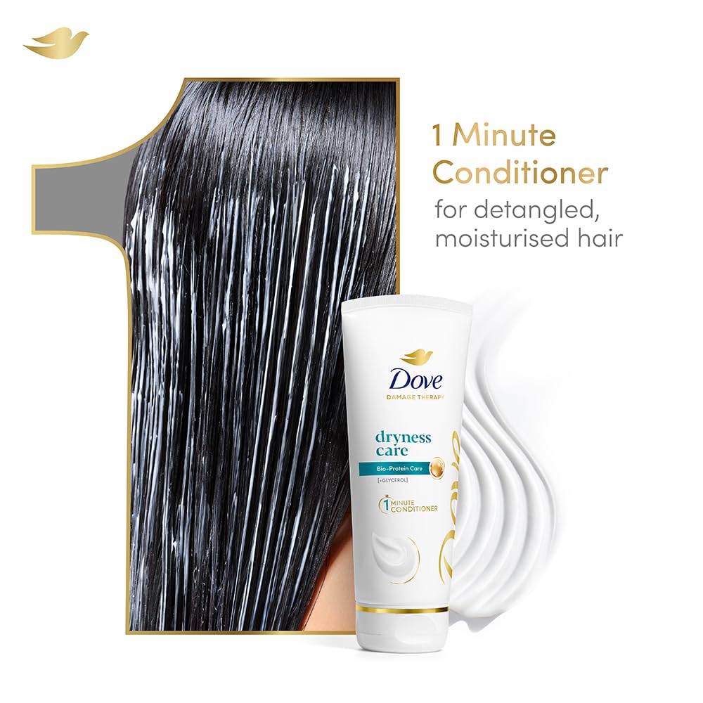 Dove Dryness Care 1-min Conditoner with Bio-Protein Care and Glycerol for dry and rough hair, for upto 72 hours^ of effortlessly detangled, soft and touchably smooth hair | 175ml