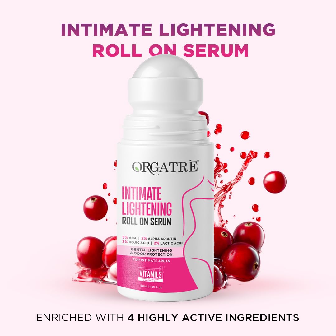 Orgatre Intimate Area Lightening Brightening Roll On Serum for Dark Areas With 5% AHA 50ml