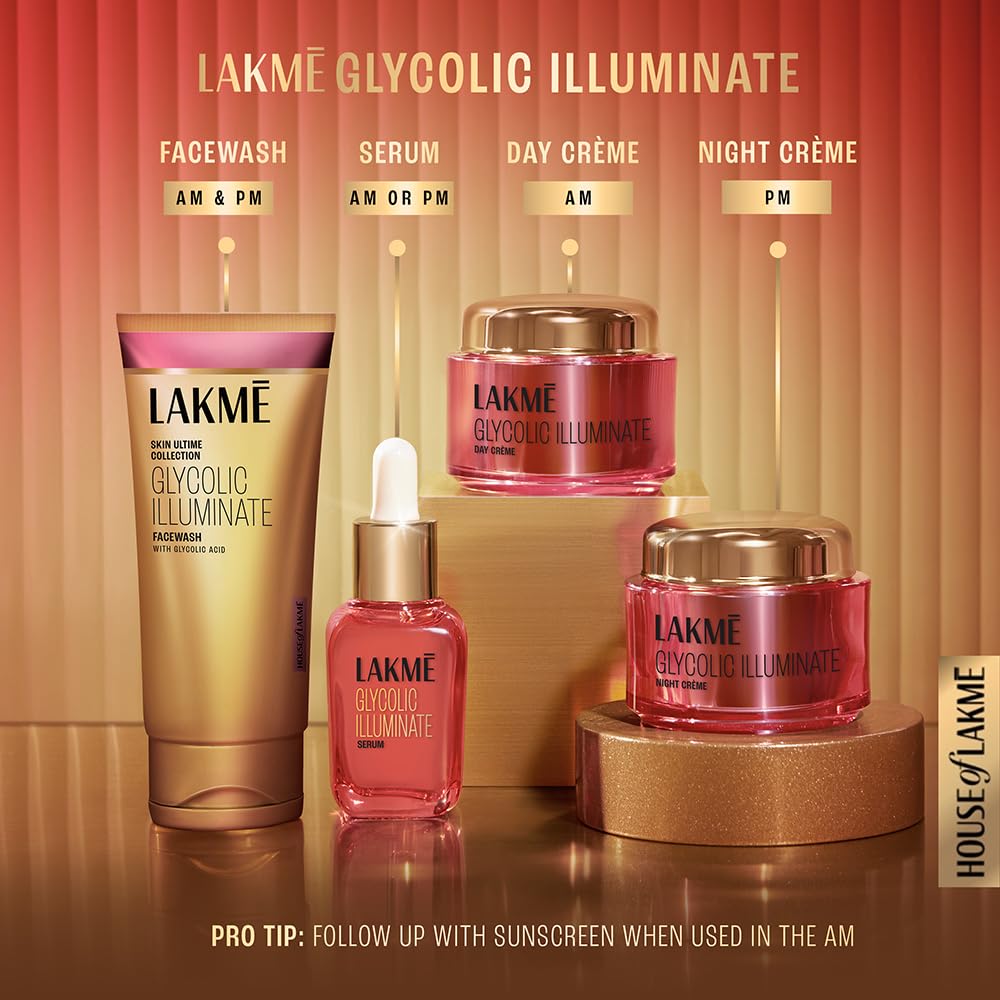 LAKMÉ Glycolic Illuminate Serum with 1% Glycolic Acid Reduces Dullness & Improves Texture, 15ml