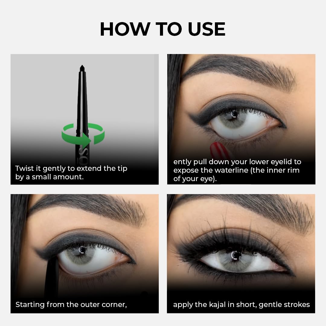 SOKU Eye Play Matte Finish Black Kajal Stick | Enriched with Vitamin A & Castor Oil | Smudge Proof & Waterproof | One Stroke Smooth Glide | Long Lasting & Weightless Formula - 0.3 g
