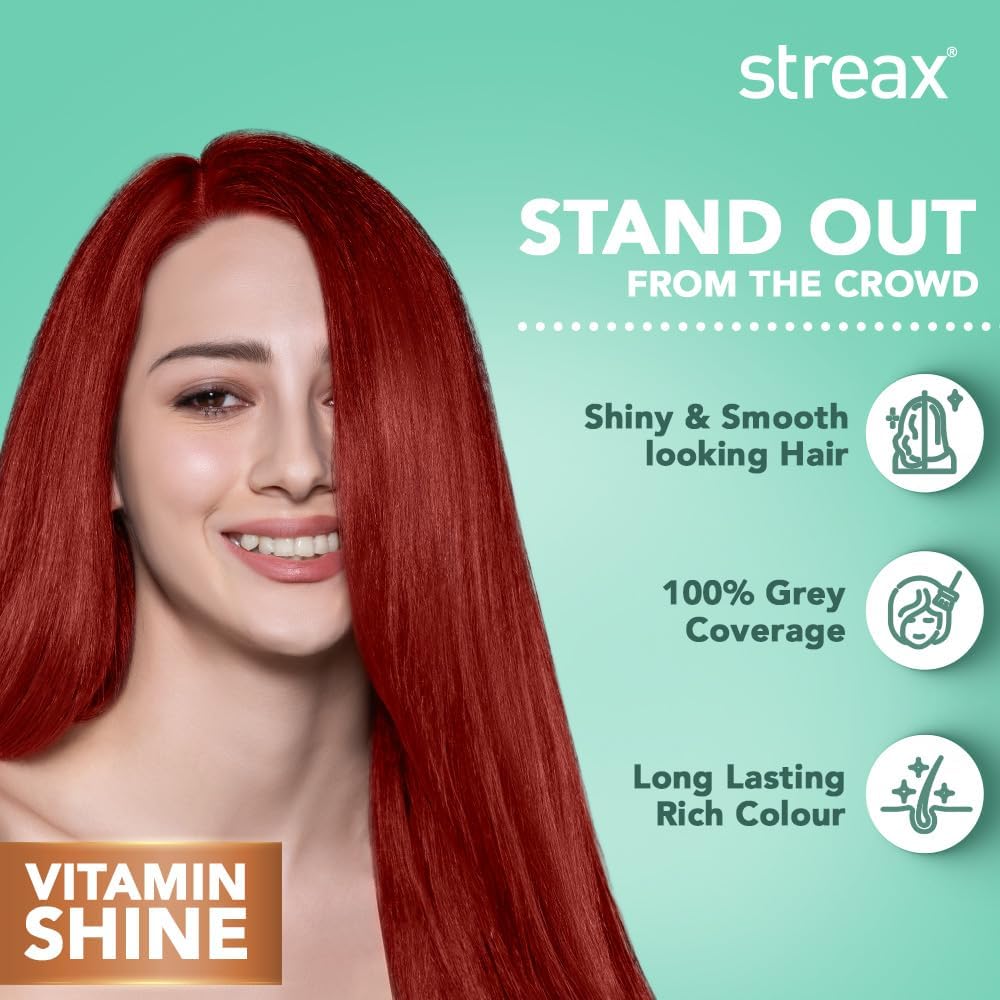 Streax Crème Permanent Hair Colour - 0.6 Flame Red Hair Color- 120 ml, 100% Grey coverage, Long Lasting Hair colour for women