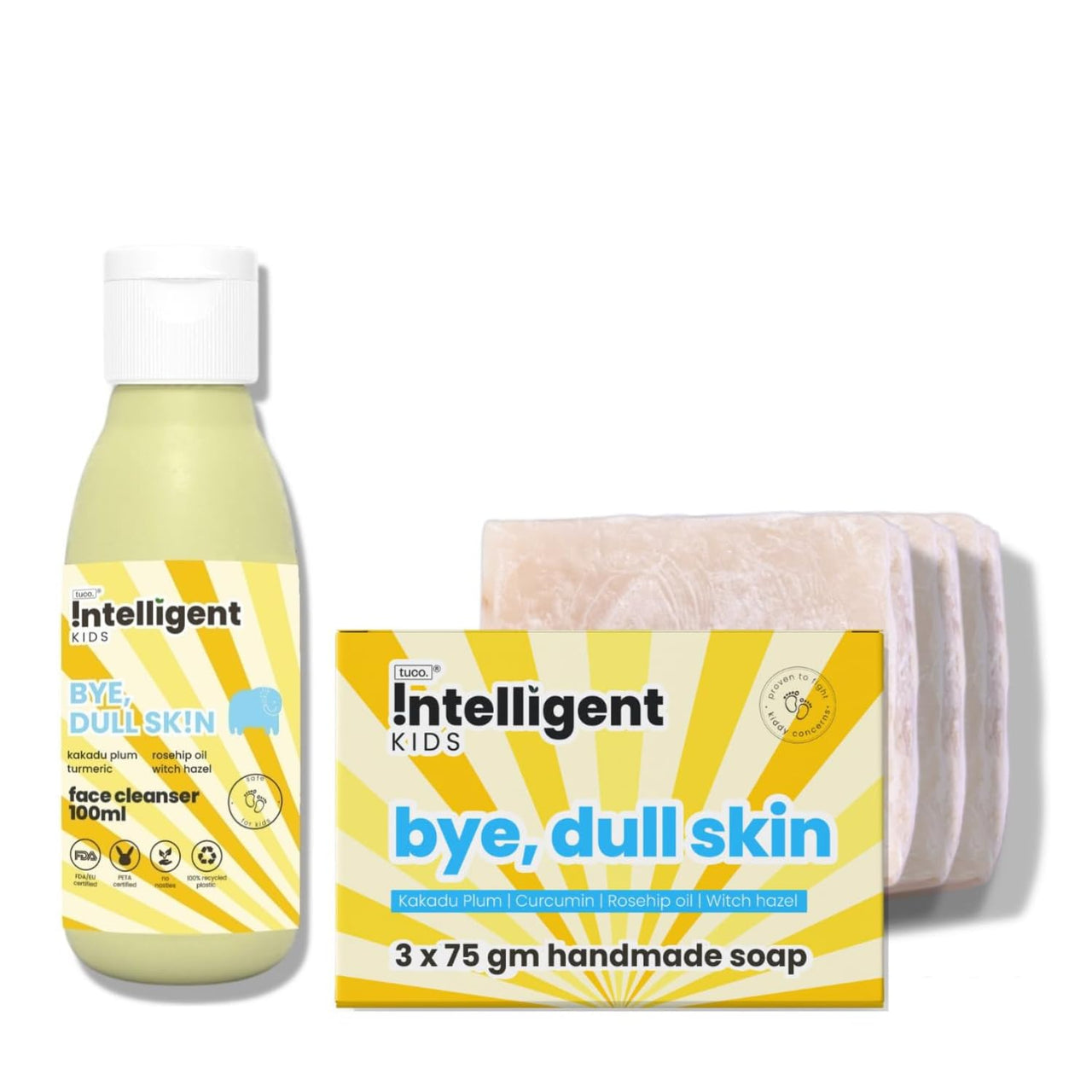 Tuco Kids Handmade Soap (75gx3) & Face Wash (100ml), Everyday Use for Ages 3+ Kids, Paraben & Sulphate Free - (Combo Pack of 4)
