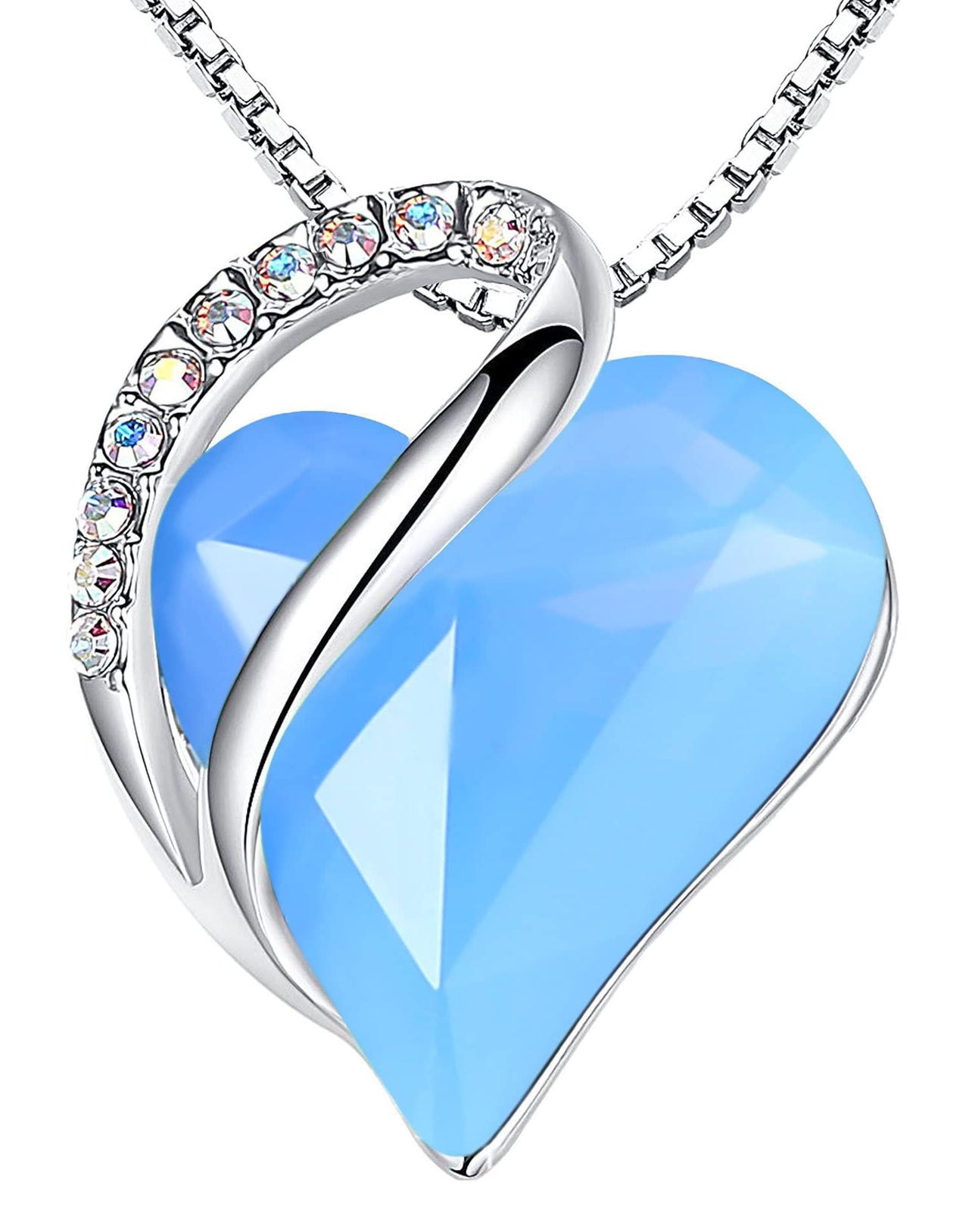 Leafael Women’s Silver Plated Infinity Love Heart Pendant Necklace with Birthstone Crystals, Jewelry Gifts for Her, 18 + 2 inch Chain, Anniversary Birthday Mother's  Necklaces for Wife Mom Girlfriend 18-Communication-Owyhee Opal Blue
