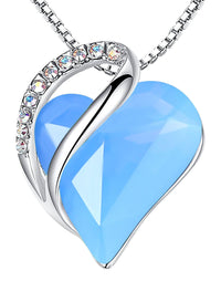 Leafael Women’s Silver Plated Infinity Love Heart Pendant Necklace with Birthstone Crystals, Jewelry Gifts for Her, 18 + 2 inch Chain, Anniversary Birthday Mother's  Necklaces for Wife Mom Girlfriend 18-Communication-Owyhee Opal Blue