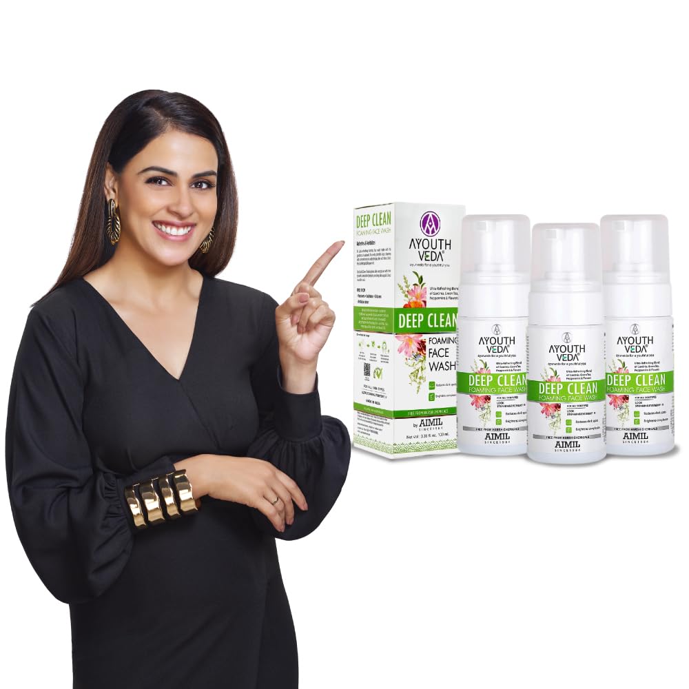 Ayouthveda Deep Clean Foaming Wash |Reduces Pigmentation, Combats Dark Spots| Refreshing Blend of Indian Madder, Garcinia & Pomegranate | Everyday Face Wash for Men & Women (Pack of 3;100ml each)