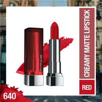 Maybelline New York Matte Lipstick, Intense Colour, Moisturised Lips, Color Sensational Creamy Matte, 640 Red Liberation, 3.9g