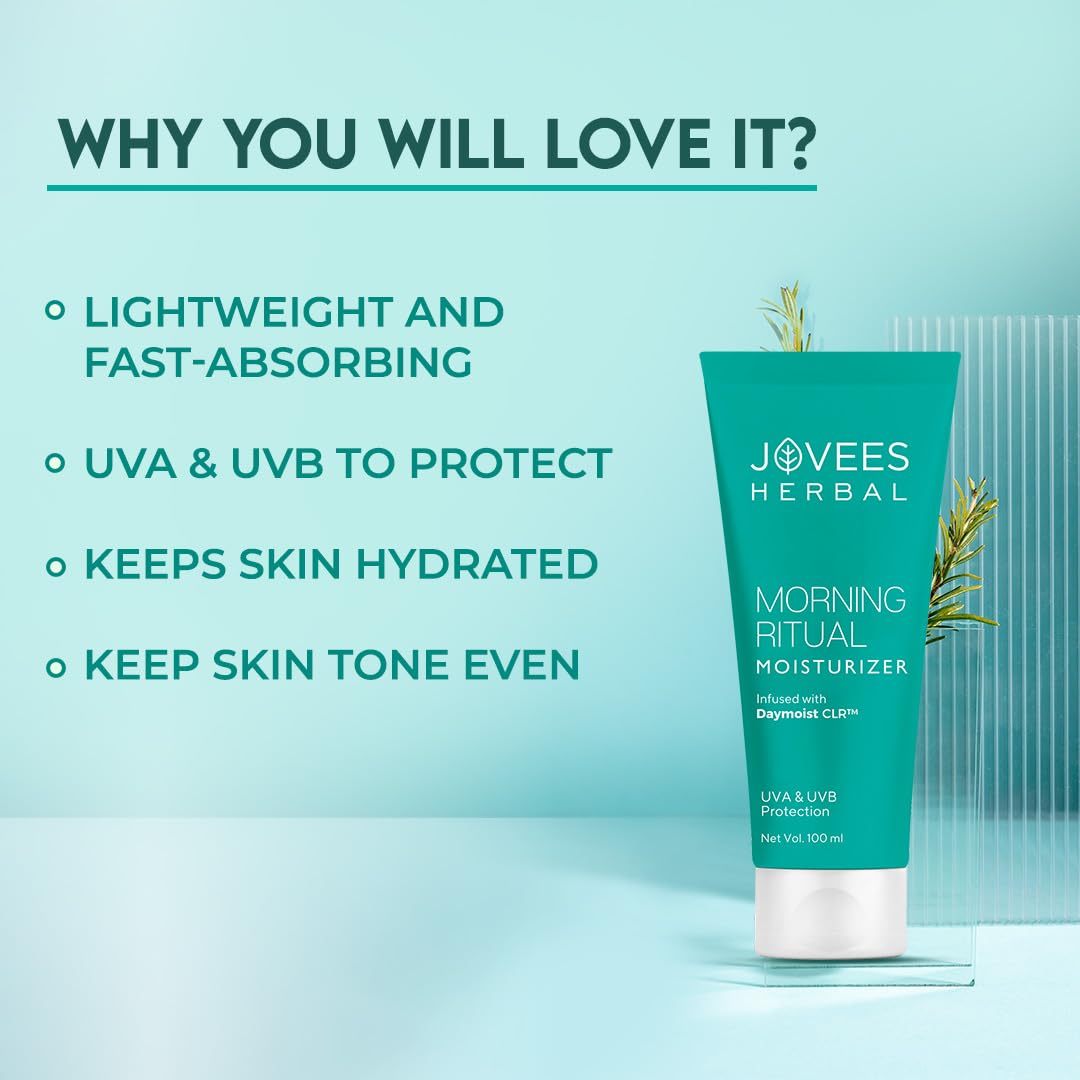 JOVEES Herbal Morning Ritual Moisturizer Cream| Prevents Dark Spots | Reduces Fine Line & Improves Skin Elasticity | UVA & UVB Protection | Nourishes & Hydrates Skin | All Skin Types 100ml