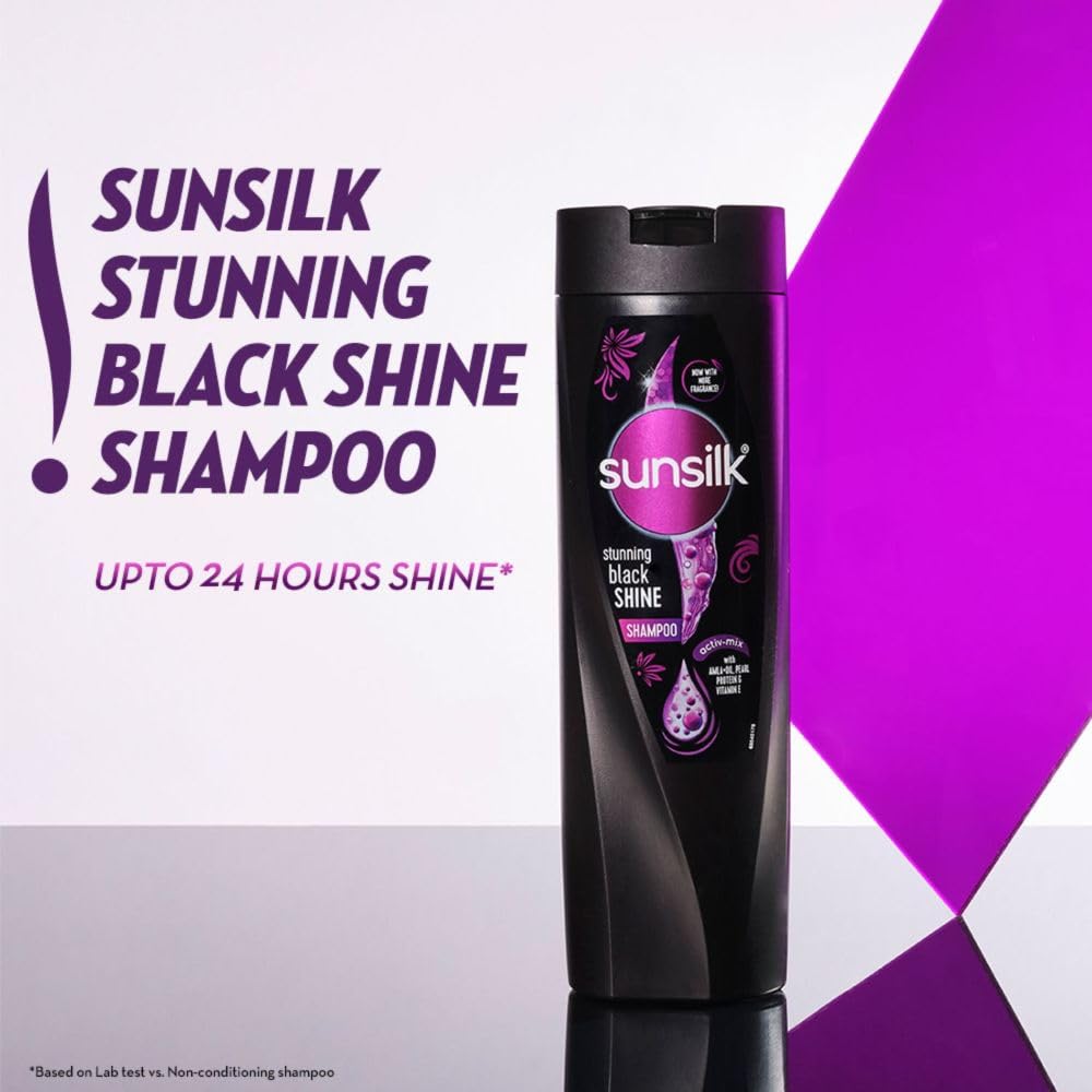 Sunsilk Stunning Black Shine Shampoo, With Amla+Oil, Pearl Protein & Vitamin E For Long Lasting Shine, 1 Ltr