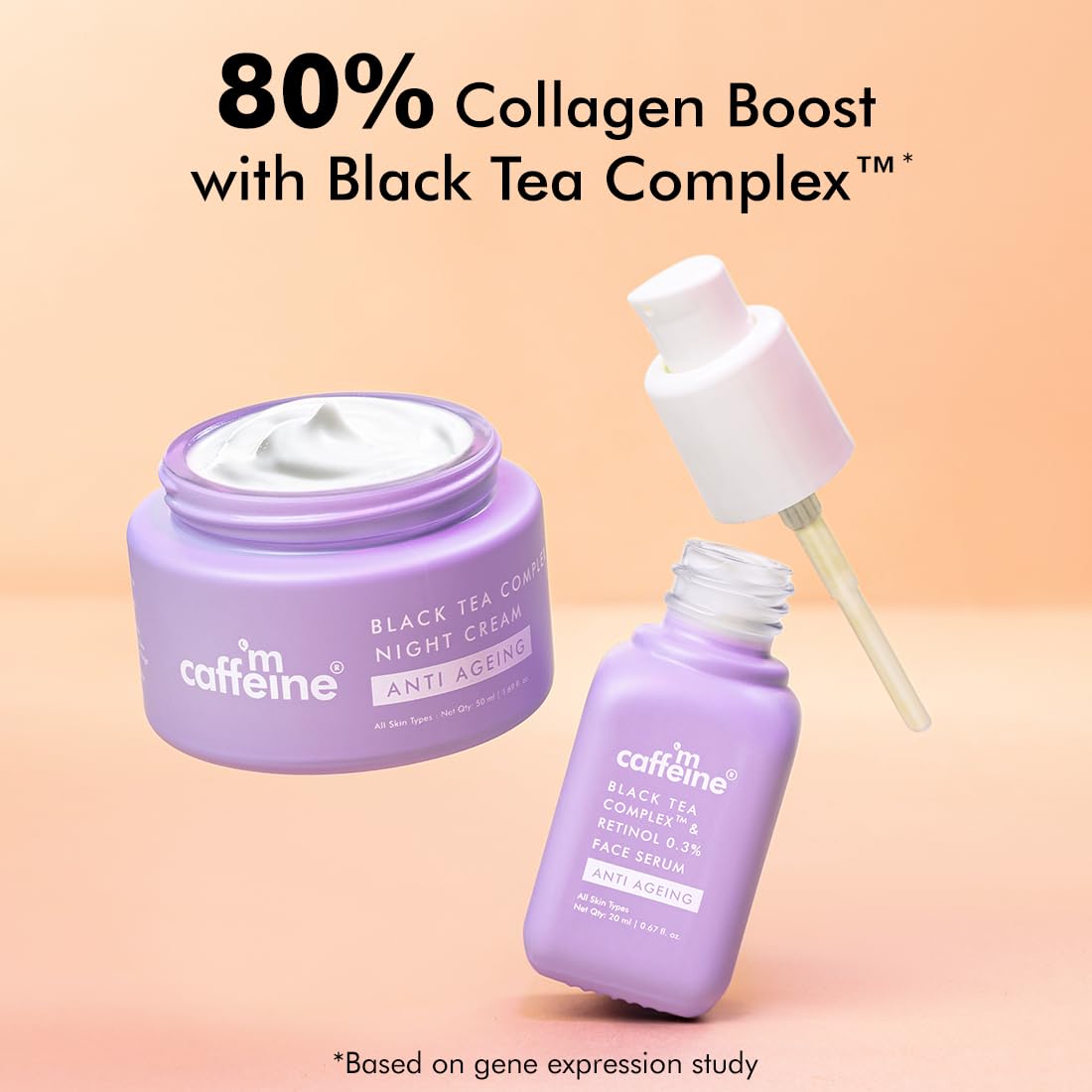 mcaffeine Anti-Ageing Routine Powered By 0.3% Retinol & Black Tea Complex, For Fine Lines & Wrinkles, Boosts Collagen By 80% & Fights Signs Of Ageing, For Women & Men - Pack Of 2 - Cream