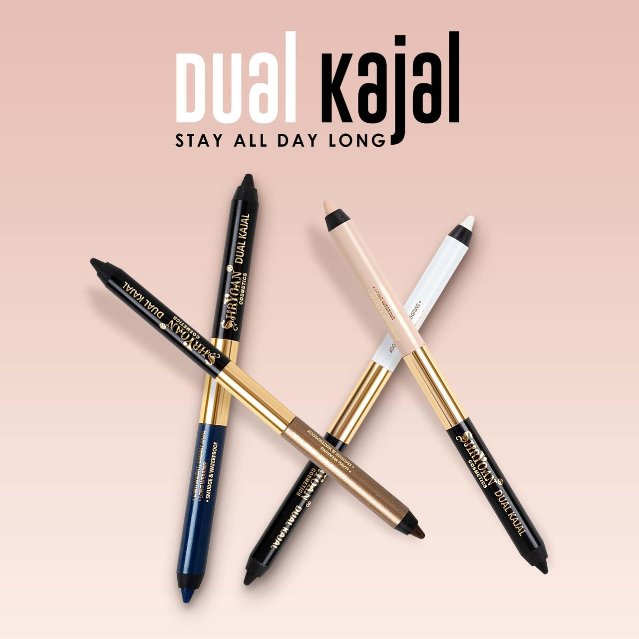 Shryoan Shimmery Dual Kajal with Sharpener | Waterproof | Long-Lasting | Black & Brown Shades | Long lasting smudge proof| Sweat proof Formula | 24-Hour Wear (Pack of 1)