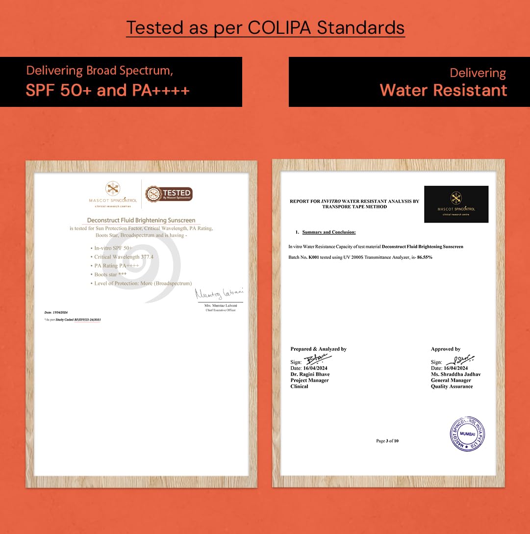 Deconstruct Brightening Sunscreen for Dry Skin with SPF 50+ | 8 hours Long Lasting Dewy Sunscreen | Water Resistant, No White Cast, Quick Absorbing | For Women and Men | 50gm (Pack of 2)